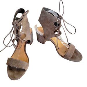 Schutz DARBY Suede Taupe Mouse Gladiator Heels Sandals Size 9B